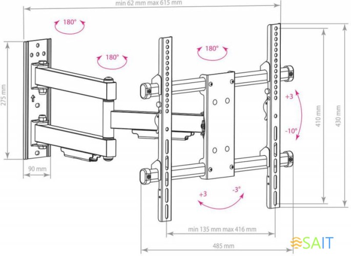 Кронштейн для телевизора Arm Media PARAMOUNT-40 черный 26"-65" макс.50кг настенный поворот и наклон