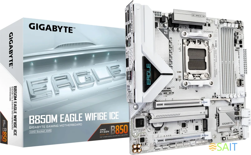 Материнская плата Gigabyte B850M EAGLE WF6E ICE Socket AM5 AMD B850 4xDDR5 mATX AC`97 8ch(7.1) 2.5Gg RAID+HDMI+DP