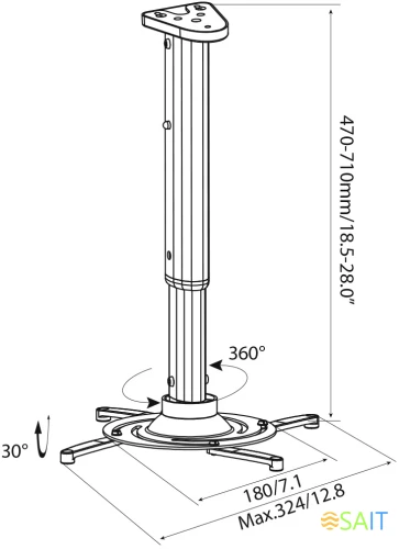 Кронштейн для проектора Cactus CS-VM-PR05L-AL серебристый макс.10кг потолочный поворот и наклон