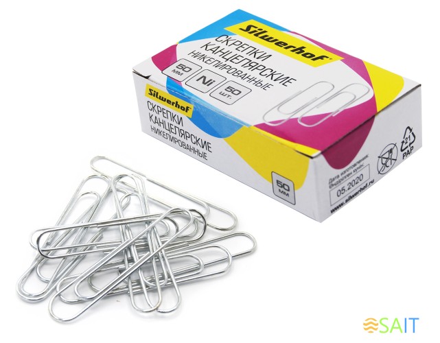 Скрепки Silwerhof никель 50мм (упак.:50шт) картонная коробка