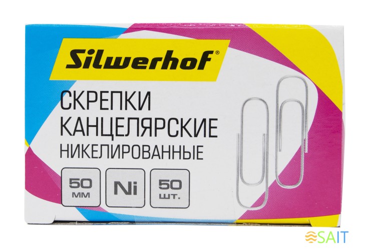 Скрепки Silwerhof никель 50мм (упак.:50шт) картонная коробка