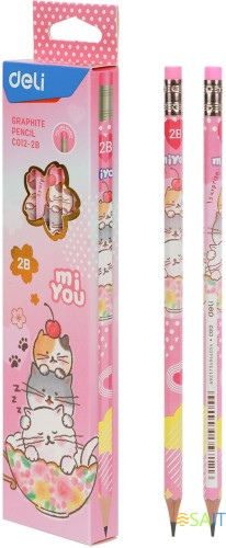 Карандаш ч/г Deli MiYou EC012-2B 2B шестигран. карт.кор. (12шт)