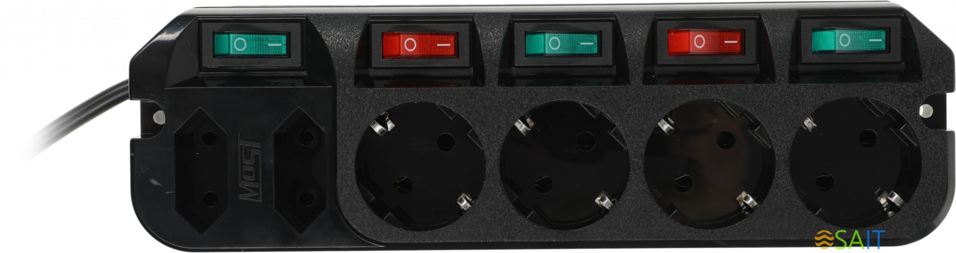 Сетевой удлинитель Most A10 1.6м (6 розеток) черный (пакет ПЭ)