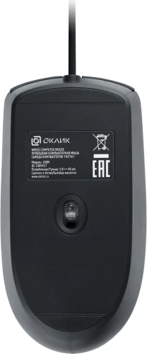 Мышь Оклик 100M черный оптическая 1600dpi USB для ноутбука 4but (1909417)