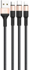 Кабель Hoco X26 Xpress one 80275 USB (m)-Lightning (m)/USB Type-C (m)/micro USB (m) 1м черный/золотистый