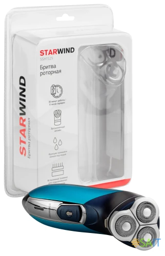 Бритва роторная Starwind SSH 1525 реж.эл.:3 питан.:аккум. голубой/черный