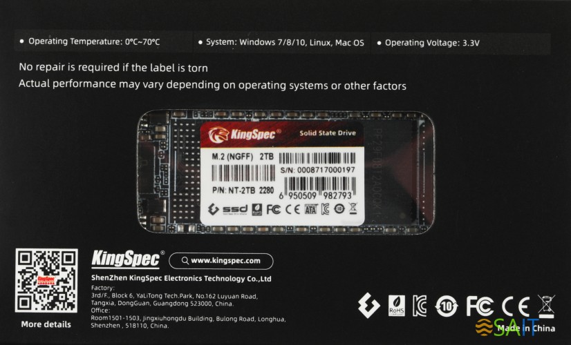 Накопитель SSD Kingspec SATA-III 2TB NT-2TB M.2 2280