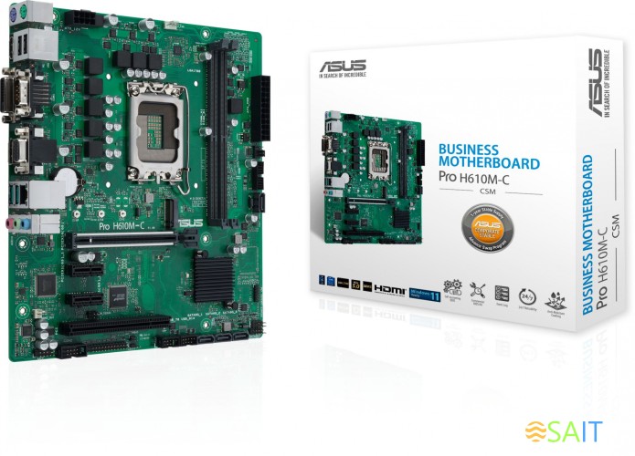 Материнская плата Asus PRO H610M-C-CSM Soc-1700 Intel H610 2xDDR5 mATX AC`97 8ch(7.1) GbLAN+VGA+DVI+HDMI+DP