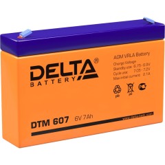 Батарея DELTA серия DTM, DTM 607, напряжение 6В, емкость 7Ач (разряд 20 часов),  макс. ток разряда (5 сек.) 105А, макс. ток заряда 2.04А, свинцово-кислотная типа AGM, клеммы F1, ДxШxВ 151х34х94мм., вес 1.2кг., срок службы 6 лет. Delta DTM 607 (6V / 7Ah)