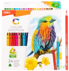 Карандаши цв. Deli EC00220 Color Emotion трехгран. липа 24цв. коробка/европод. (24шт)