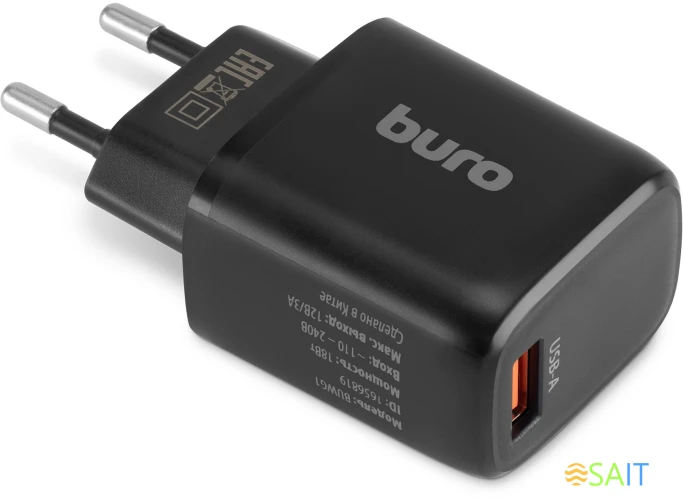 Сетевое зар./устр. Buro BUWG1 18W 3A (QC) USB-A универсальное черный (BUWG18P100BK)