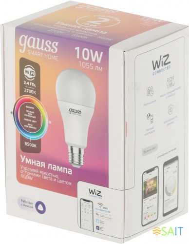 Умная лампа Gauss IoT Smart Home E27 10Вт 1055lm Wi-Fi (упак.:1шт) (1180112)