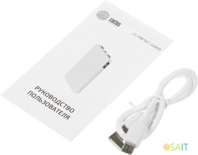 Мобильный аккумулятор Cactus CS-PBFSKT-10000 10000mAh 2.1A 2xUSB-A/USB-C белый