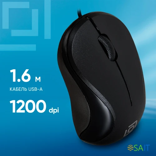 Мышь Оклик 115S черный оптическая 1200dpi USB для ноутбука 3but (711636)