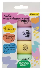 Набор текстовыделителей Silwerhof Monster Pastel 1-4мм 4цв. коробка с европодвесом