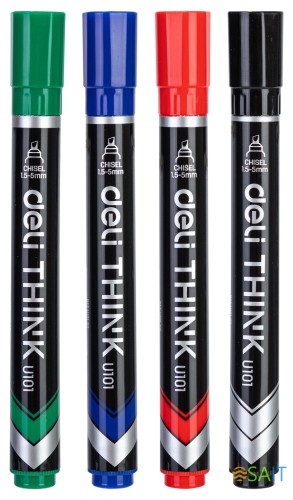 Набор маркеров перманентных Deli EU10101 Think скошенный пиш. наконечник 1.5-5мм 4цв. пакет с европодвесом (4шт.)