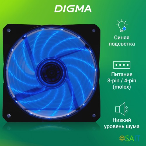 Вентилятор для корпуса Digma DFAN-LED-BLUE RGB 120х120x25 черный 3-pin 4-pin (Molex) 23дБ Ret