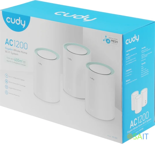 Бесшовный Mesh роутер Cudy M1300 (M1300(3-PACK)) AC1200 10/100/1000BASE-TX белый (упак.:3шт)
