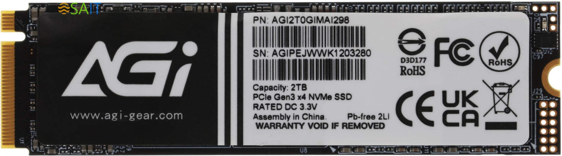 Накопитель SSD AGi PCIe 3.0 x4 2TB AGI2T0GIMAI298 AI298 M.2 2280