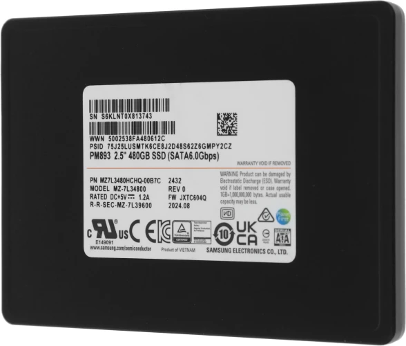 Накопитель SSD Samsung SATA-III 480GB MZ7L3480HCHQ-00B7C PM893 2.5" 1 DWPD OEM