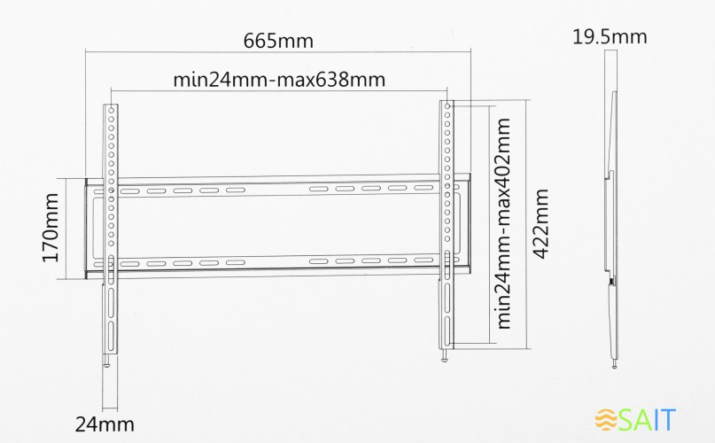 Кронштейн для телевизора Ultramounts UM814F черный 37"-70" макс.35кг настенный фиксированный