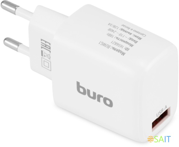 Сетевое зар./устр. Buro BUWG1 18W 3A (QC) USB-A универсальное белый (BUWG18P100WH)