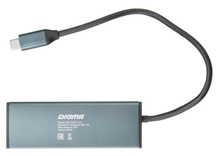 Разветвитель USB-C Digma HUB-3U3.0C-UC-G 4порт. серый (HUB-3U3.0С-UC-G)
