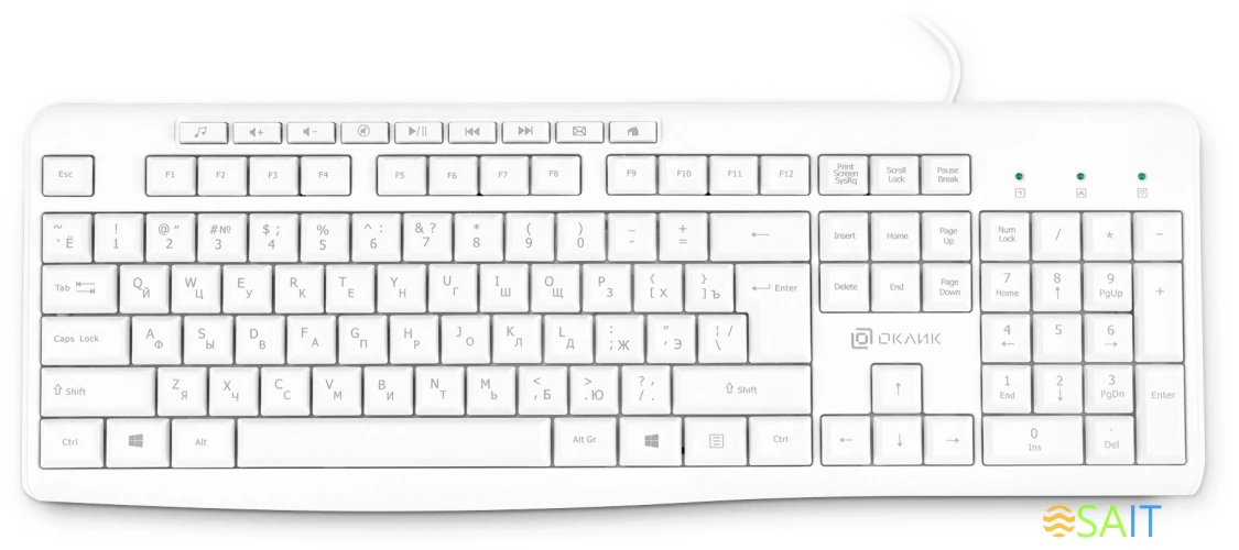 Клавиатура Оклик 305M белый USB Multimedia (1875227)