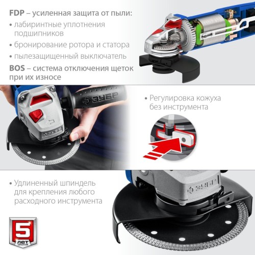 Углошлифовальная машина ЗУБР УШМ-П125-1500 ЭПСТ