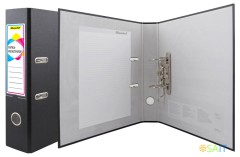 Папка-регистратор Silwerhof A4 75мм ПВХ/бумага черный без. окант. сборная смен.карм. на кор.