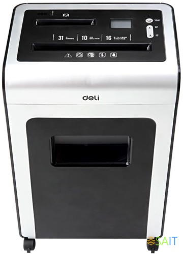 Шредер Deli E9917-EU черный/белый с автоподачей (секр.P-4) фрагменты 16лист. 31лтр. скрепки скобы пл.карты CD