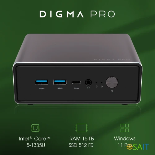 Неттоп Digma Pro Minimax U1 i5 1335U (1.3) 16Gb SSD512Gb UHDG Windows 11 Professional GbitEth WiFi BT 60W темно-серый/черный (DPP5-ADXW03)