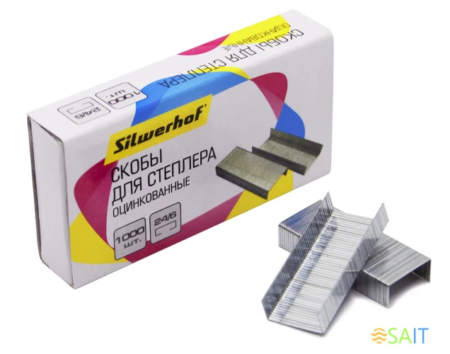 Скобы для степлера 24/6 Silwerhof оцинкованные кор.карт. (упак.:1000шт.)