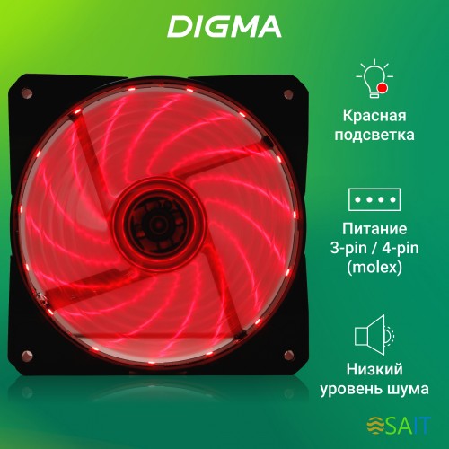 Вентилятор для корпуса Digma DFAN-LED-RED RGB 120х120x25 черный 3-pin 4-pin (Molex) 23дБ Ret