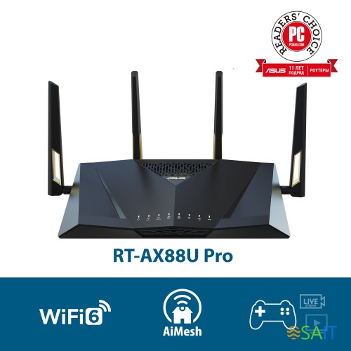 Роутер беспроводной Asus RT-AX88U PRO AX6000 10/100/1000/2500BASE-TX/4G ready черный