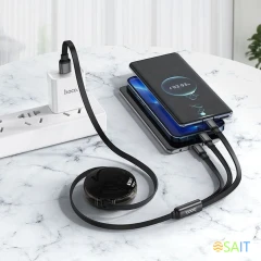 Кабель Hoco X78 Easy pull storage 3-in-1 91290 1м черный