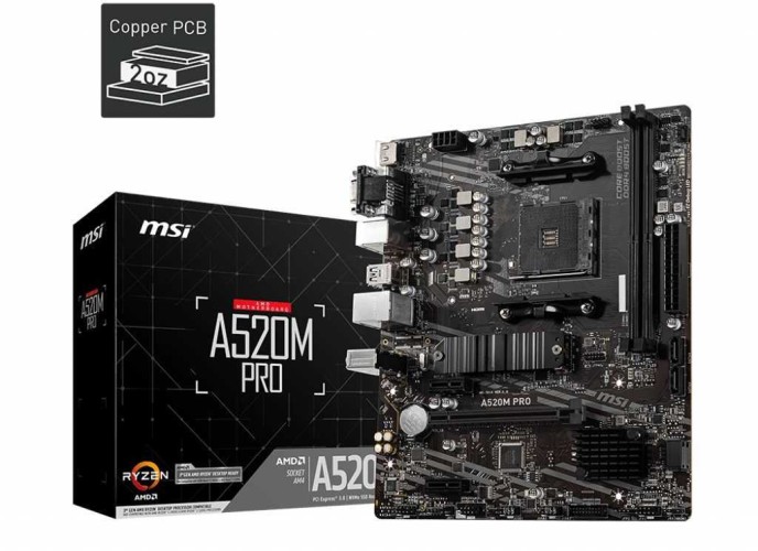 Материнская плата MSI A520M PRO Soc-AM4 AMD A520 2xDDR4 mATX AC`97 8ch(7.1) GbLAN RAID+VGA+HDMI+DP
