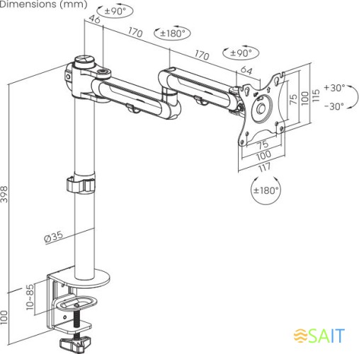 Кронштейн для мониторов Ultramounts UM736 черный 17"-32" макс.8кг крепление к столешнице поворот и наклон