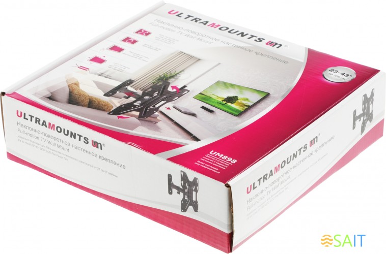 Кронштейн для телевизора Ultramounts UM898 черный 23"-42" макс.30кг настенный поворотно-выдвижной и наклонный