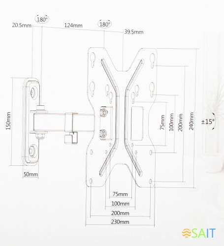 Кронштейн для телевизора Ultramounts UM898 черный 23"-42" макс.30кг настенный поворотно-выдвижной и наклонный