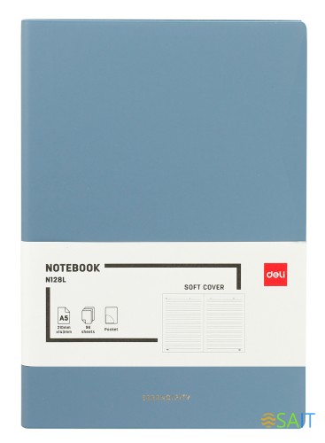 Блокнот Deli EN128LBLUE A5 210х143мм искусст. кожа 96л линейка мягкая обложка голубой
