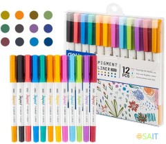 Набор ручек капилляр. Deli Inspira (EU302) d=0.5мм ассор. черн. игловидный пиш. наконечник линия 1.0мм 12цв.