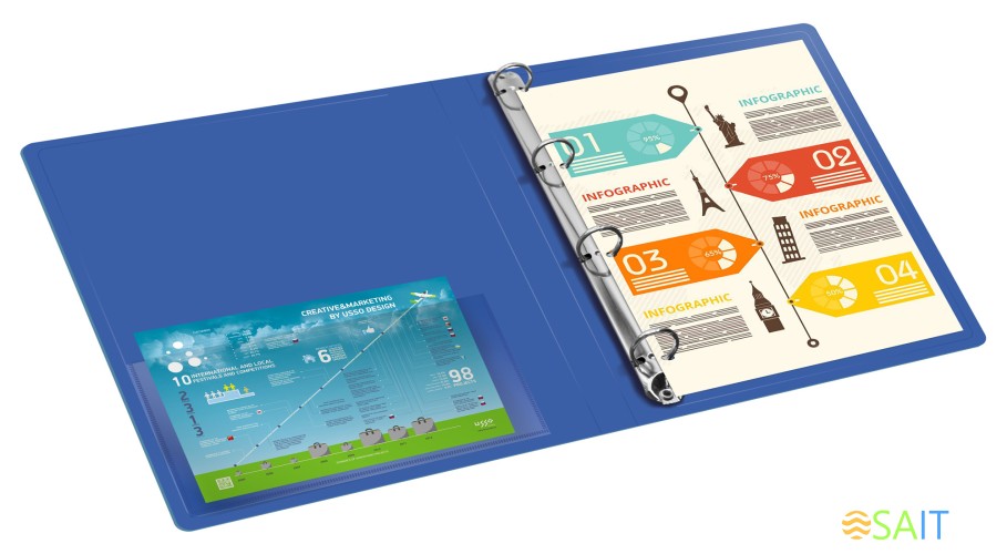 Папка на 4-х кольцах Бюрократ -0840/4RBLU A4 пластик 0.8мм кор.40мм внутр. с вставкой синий