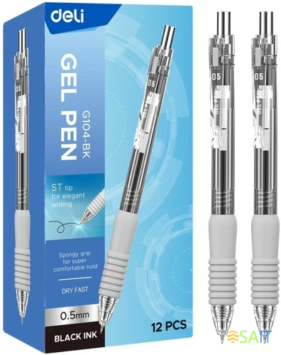Ручка гелев. автоматическая Deli EG104-BK прозрачный/серый d=0.5мм черн. черн. карт.уп. резин. манжета