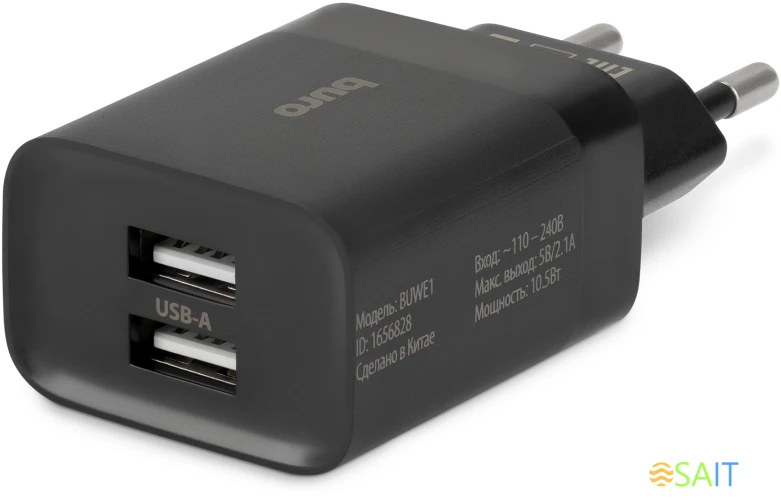 Сетевое зар./устр. Buro BUWE1 10.5W 2.1A 2xUSB универсальное черный (BUWE10S200BK)