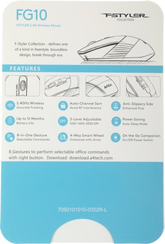 Мышь A4Tech Fstyler FG10 белый/серый оптическая 2000dpi беспров. USB 3but (FG10 WHITE)