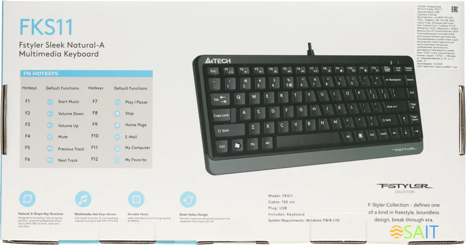 Клавиатура A4Tech Fstyler FKS11 черный/серый USB (FKS11 GREY)