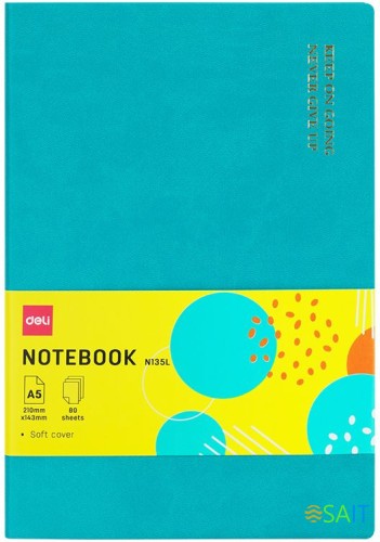 Блокнот Deli EN135LBLUE A5 210х143мм искусст. кожа 80л линейка мягкая обложка синий