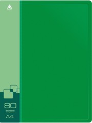 Папка с 80 прозр.вклад. Бюрократ -BPV80GRN A4 пластик 0.8мм торц.карм с бум. встав зеленый