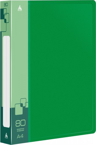 Папка с 80 прозр.вклад. Бюрократ -BPV80GRN A4 пластик 0.8мм торц.карм с бум. встав зеленый